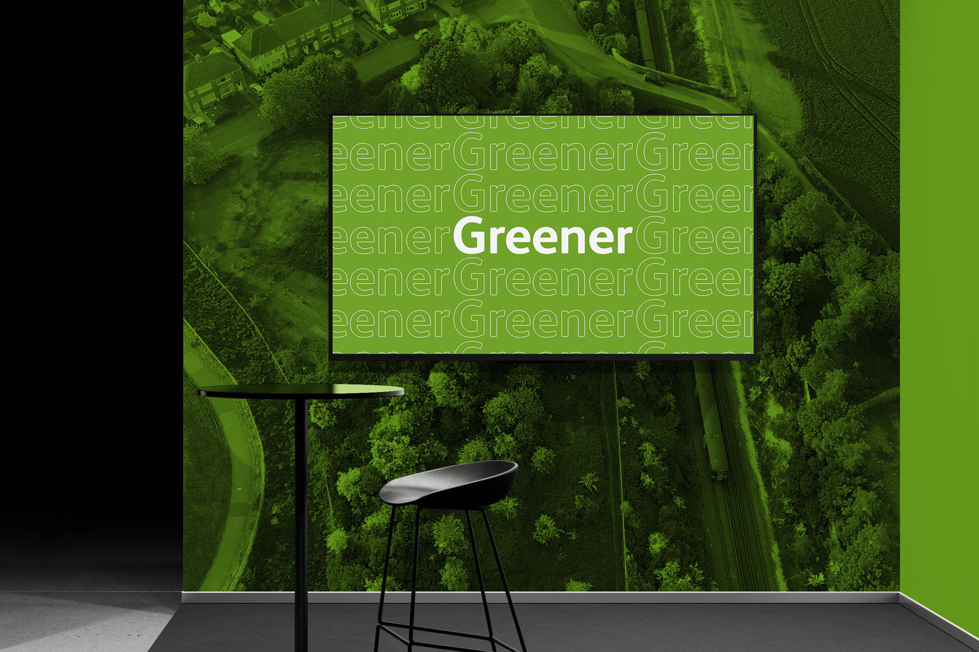 Exhibition mockup with Network Rail Future Railway Video 'green' theme